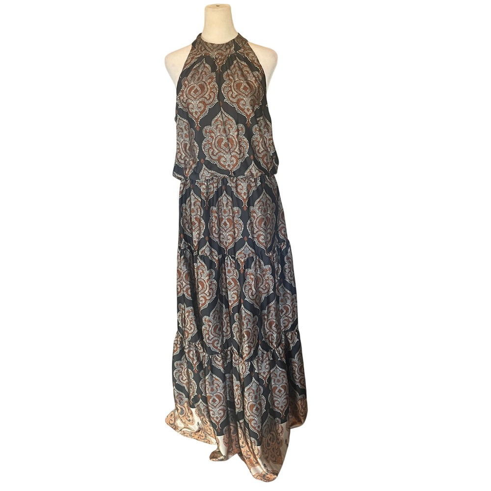 julia jordan Black and Brown Paisley Halter Maxi Dress